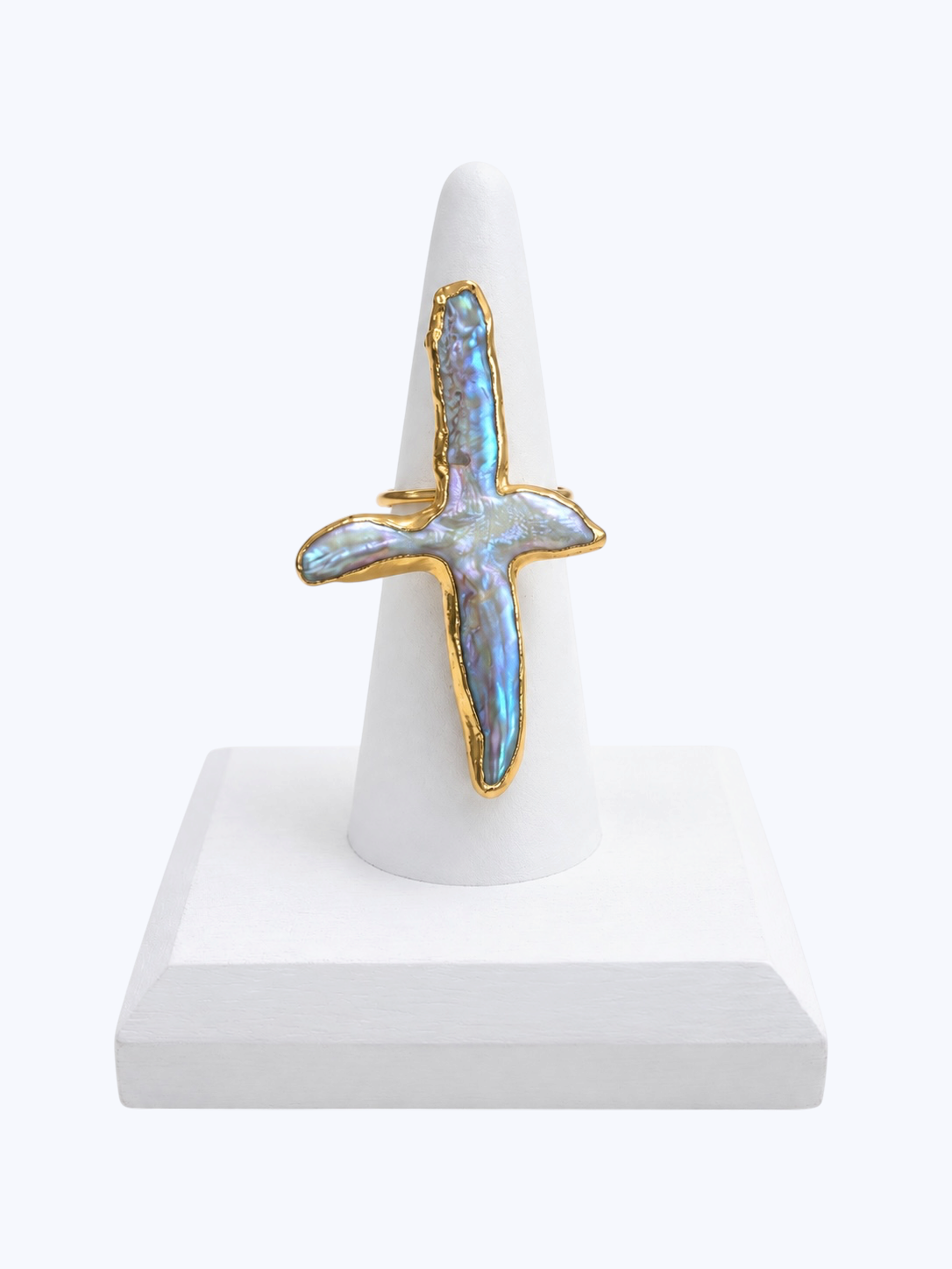 Cross mother-of-pearl ring with a 14K gold