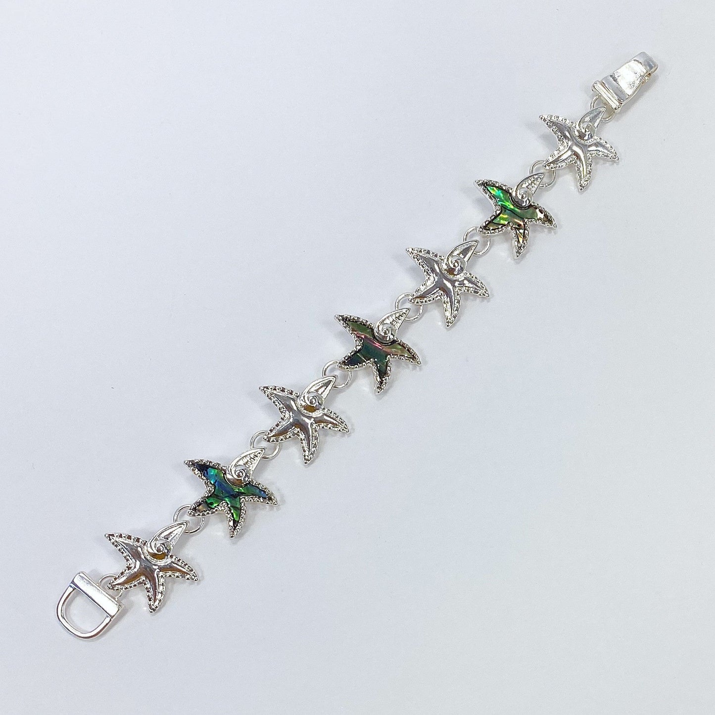 B3037 AB9860 Mother of Pearl Sea Life Starfish Shape Connected Metal Bracelet