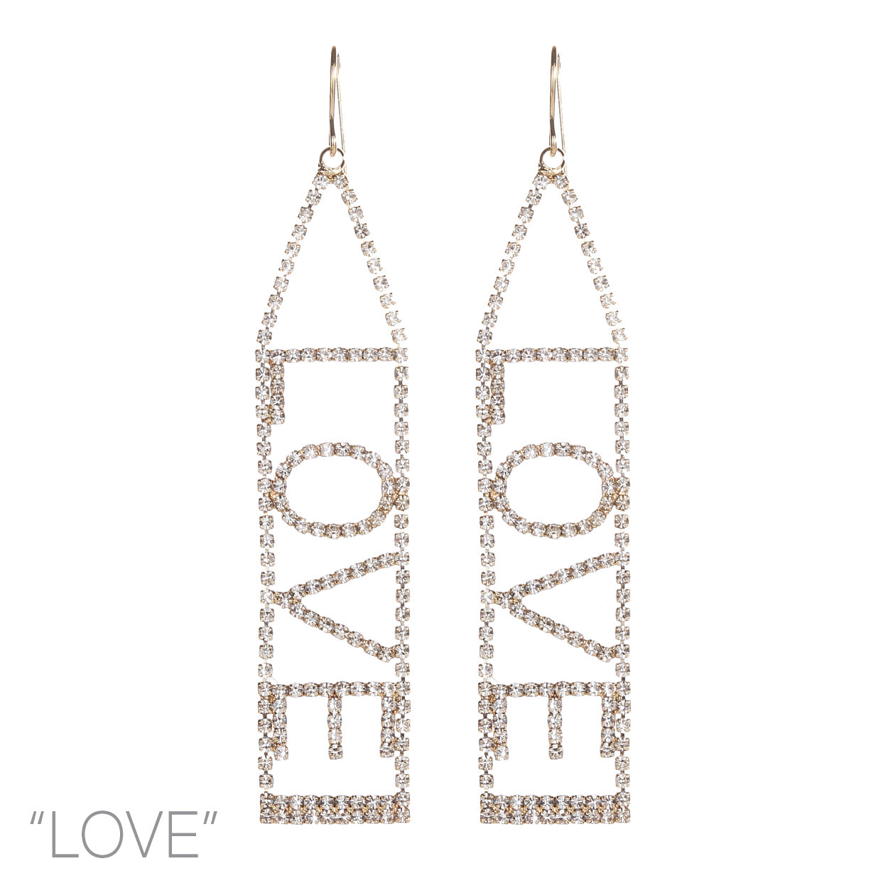 E0863 25846 Rhinestones Word LOVE Drop Dangle Earrings