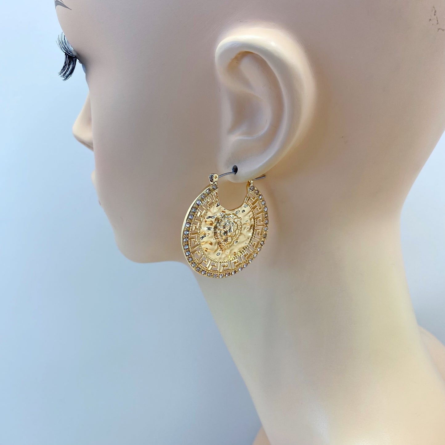E0833 25E2738 Rhinestones Deco Circle Shape Drop Hoop Style Earrings