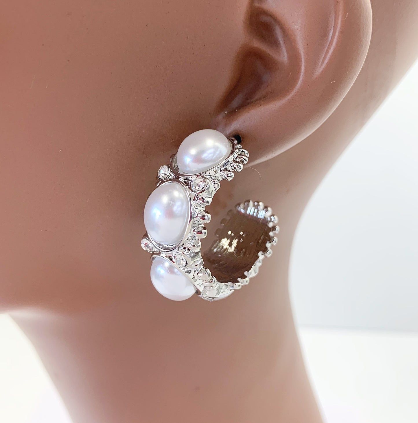 Crystal Pearl Hoop Earrings | E0045