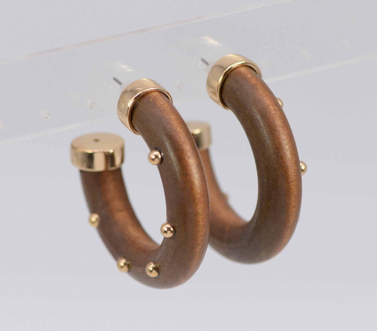 E1167 83E1803 Wood Open Circle Drop Post Hoop Earrings