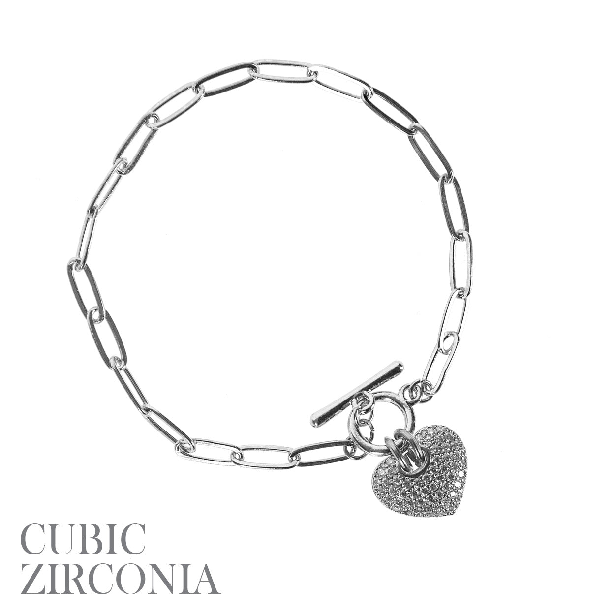 B0104 | Crystal Heart Charm Paperclip Bracelet | 84382