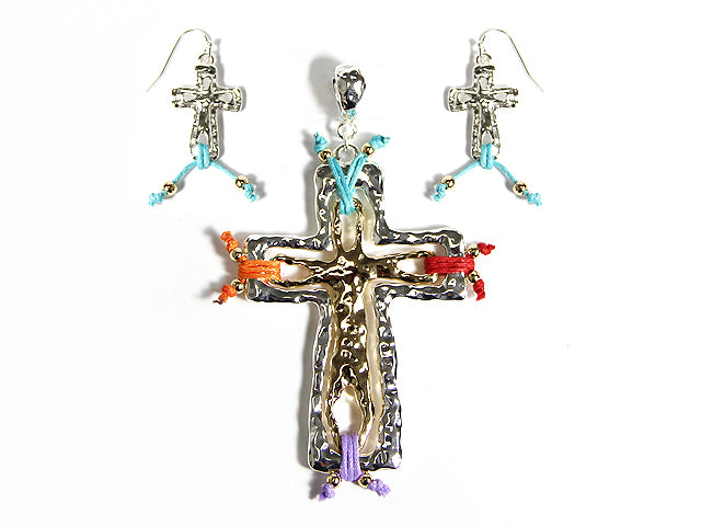 Multicolor Cross Pendant Set
