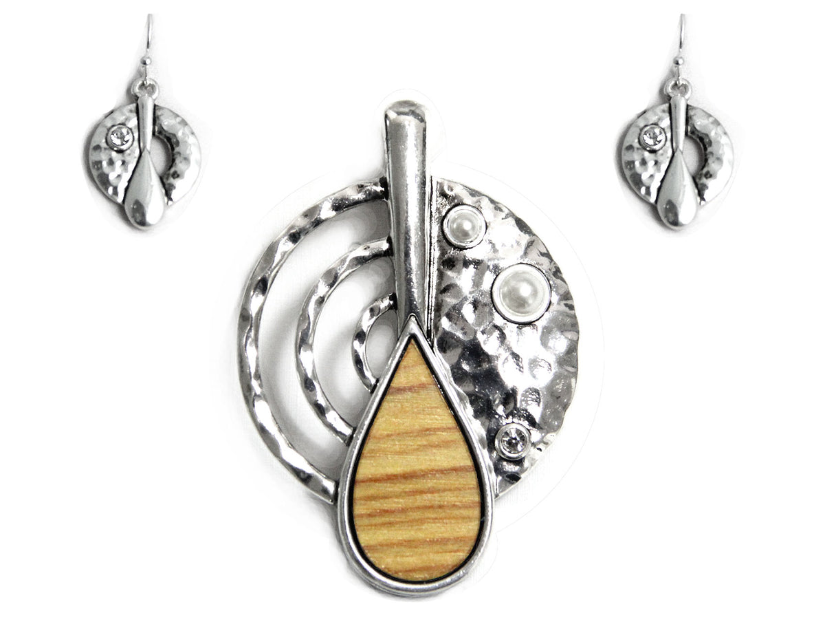 Silver Wood Pendant Set