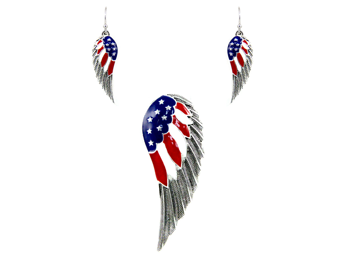 American Flag Feather Pendant Set
