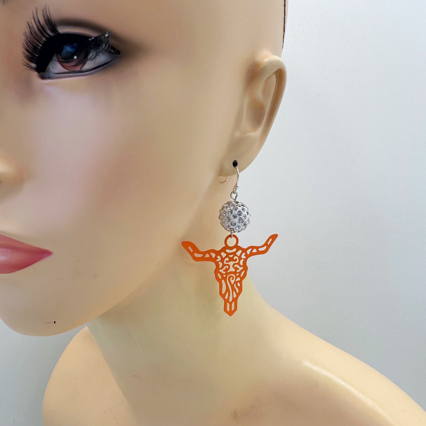 E0834 AE4015 Thin Metal Animal Texas Long Horn Design Drop Dangle Hook Earrings