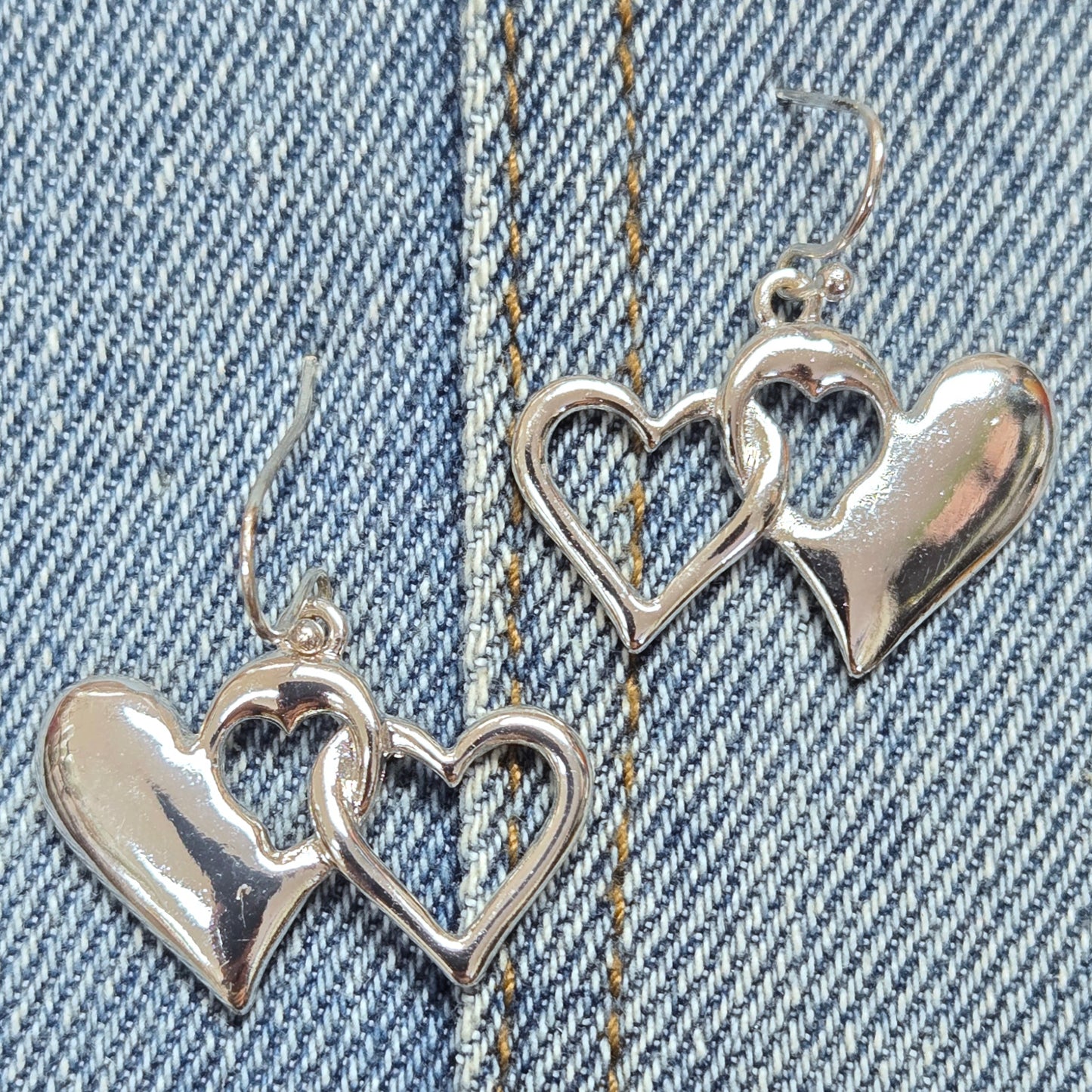 E1085 AE4123 Double Heart Design Drop Dangle Hook Earrings