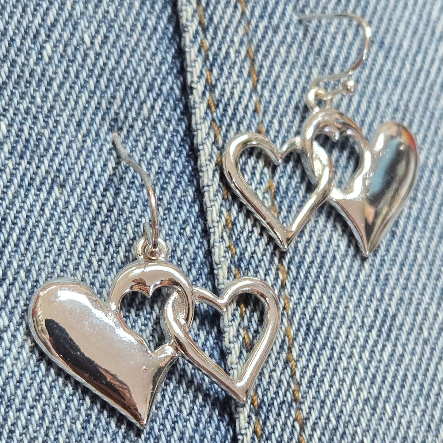 E1085 AE4123 Double Heart Design Drop Dangle Hook Earrings