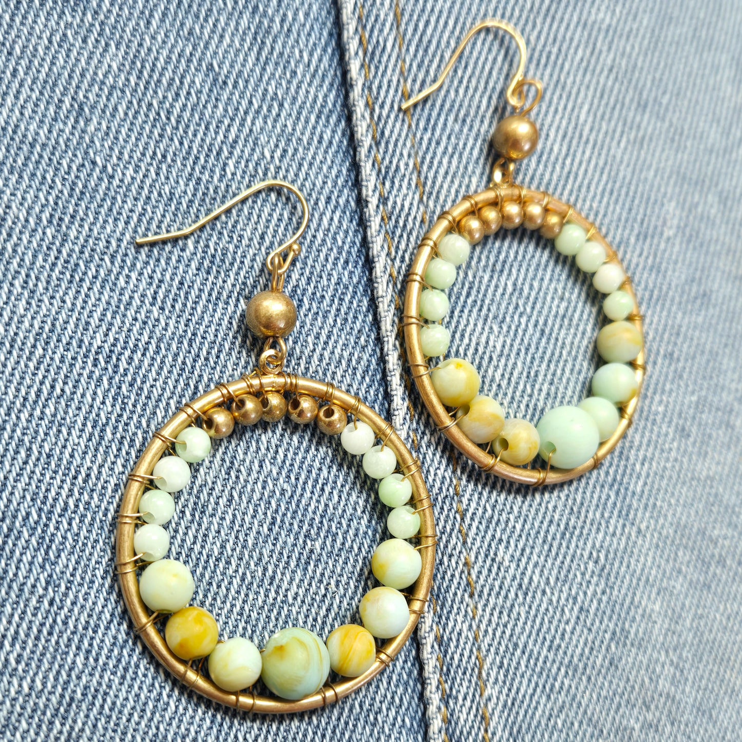 E1087 AE5449 Stone Beads Deco Circle Shape Drop Dangle Earrings