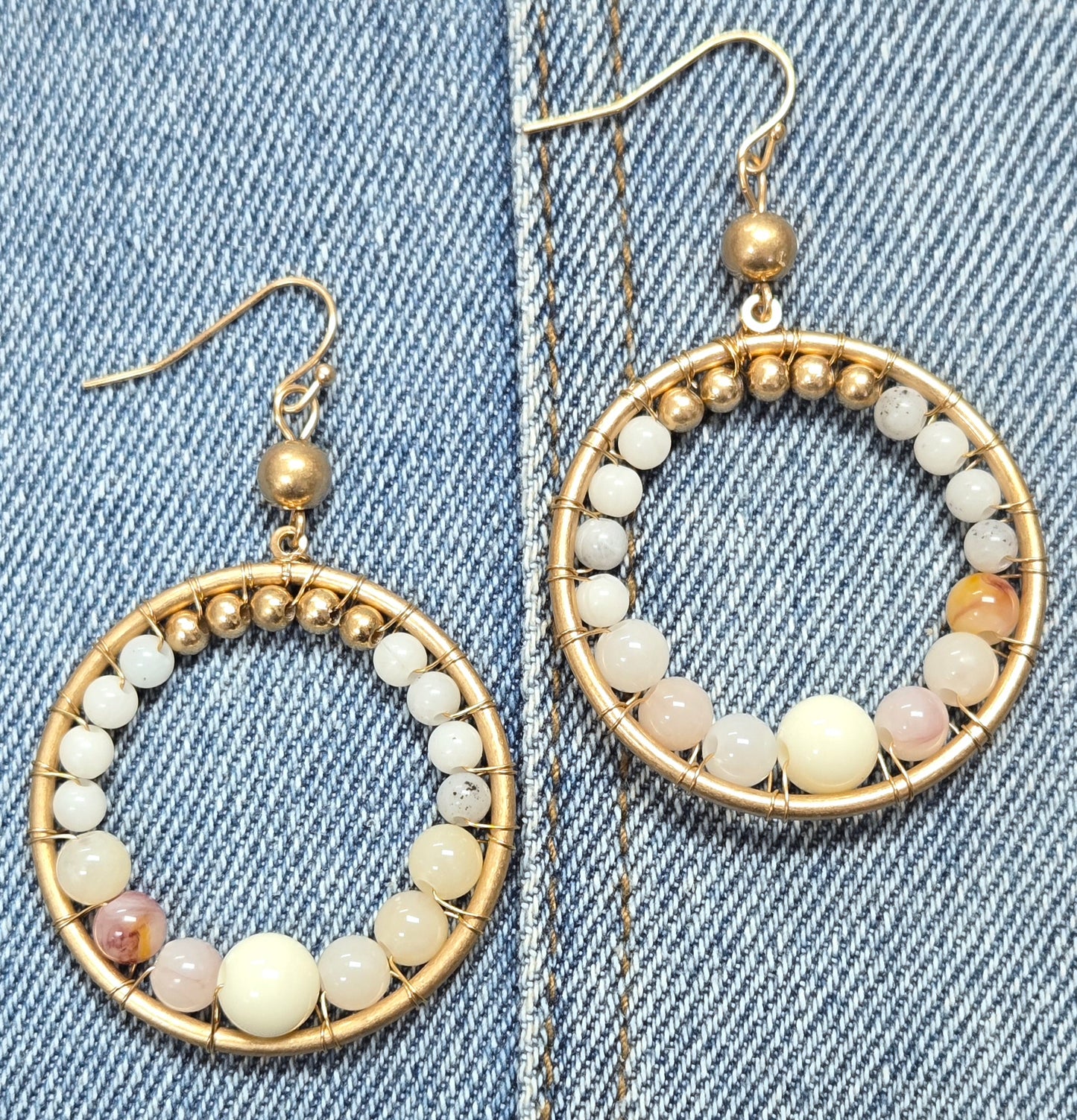 E1087 AE5449 Stone Beads Deco Circle Shape Drop Dangle Earrings