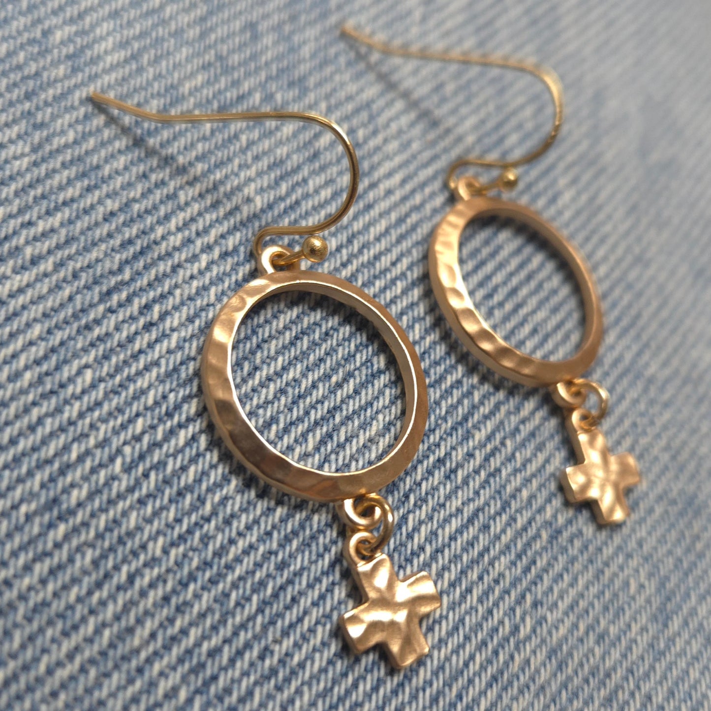 E0991 AE6254 Matte colored metal circle with Cross Shape Linked Drop Dangle Hook Earrings