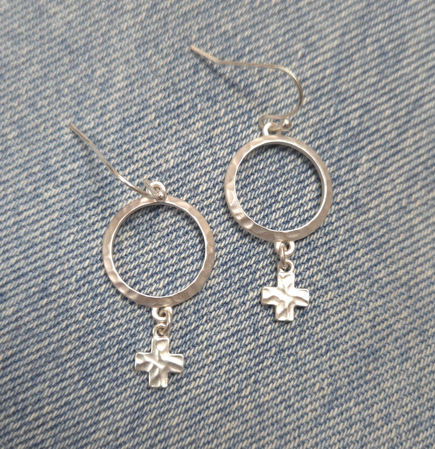 E0991 AE6254 Matte colored metal circle with Cross Shape Linked Drop Dangle Hook Earrings