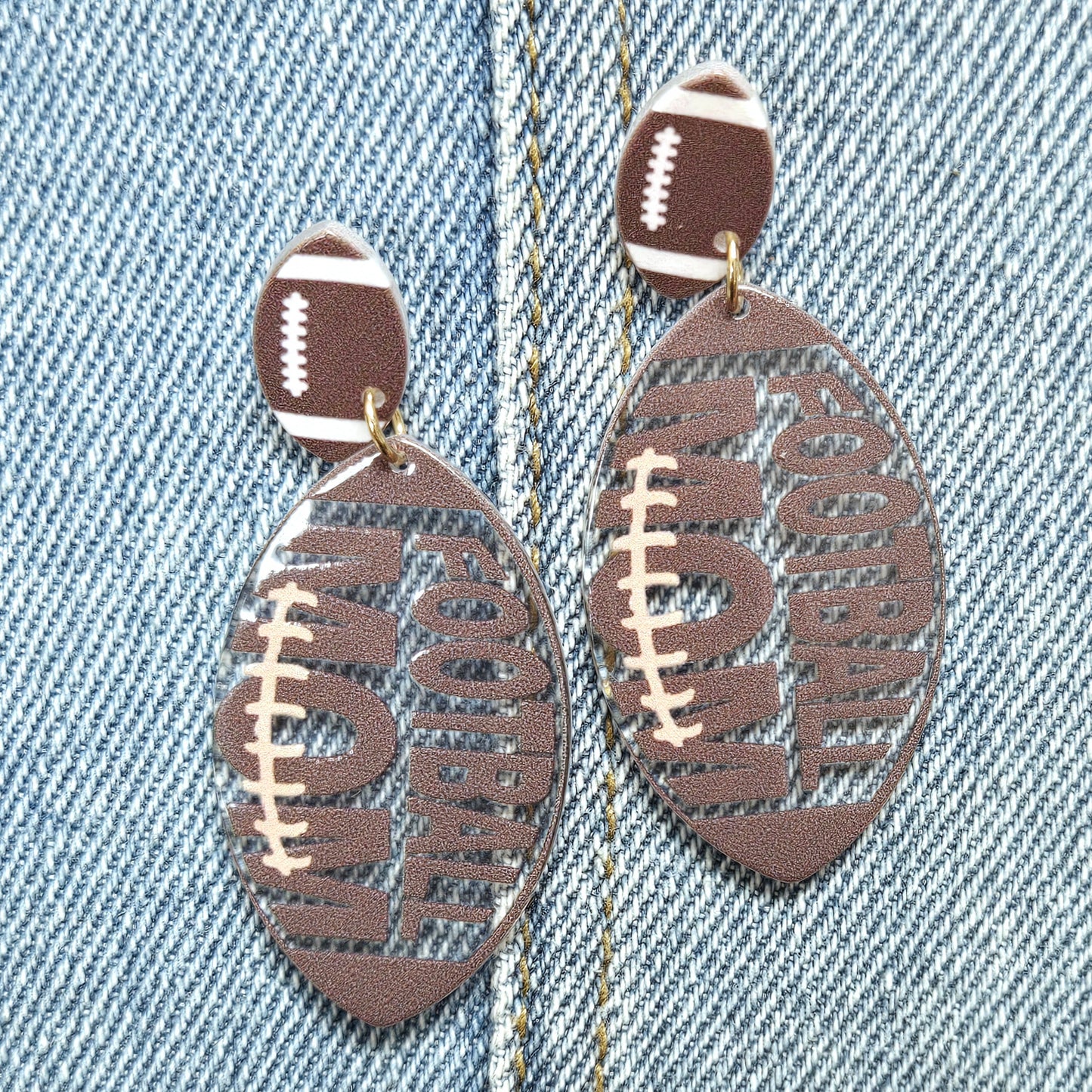 E1078 AE6331 Acrylic Football MOM Design Drop dangle Earrings