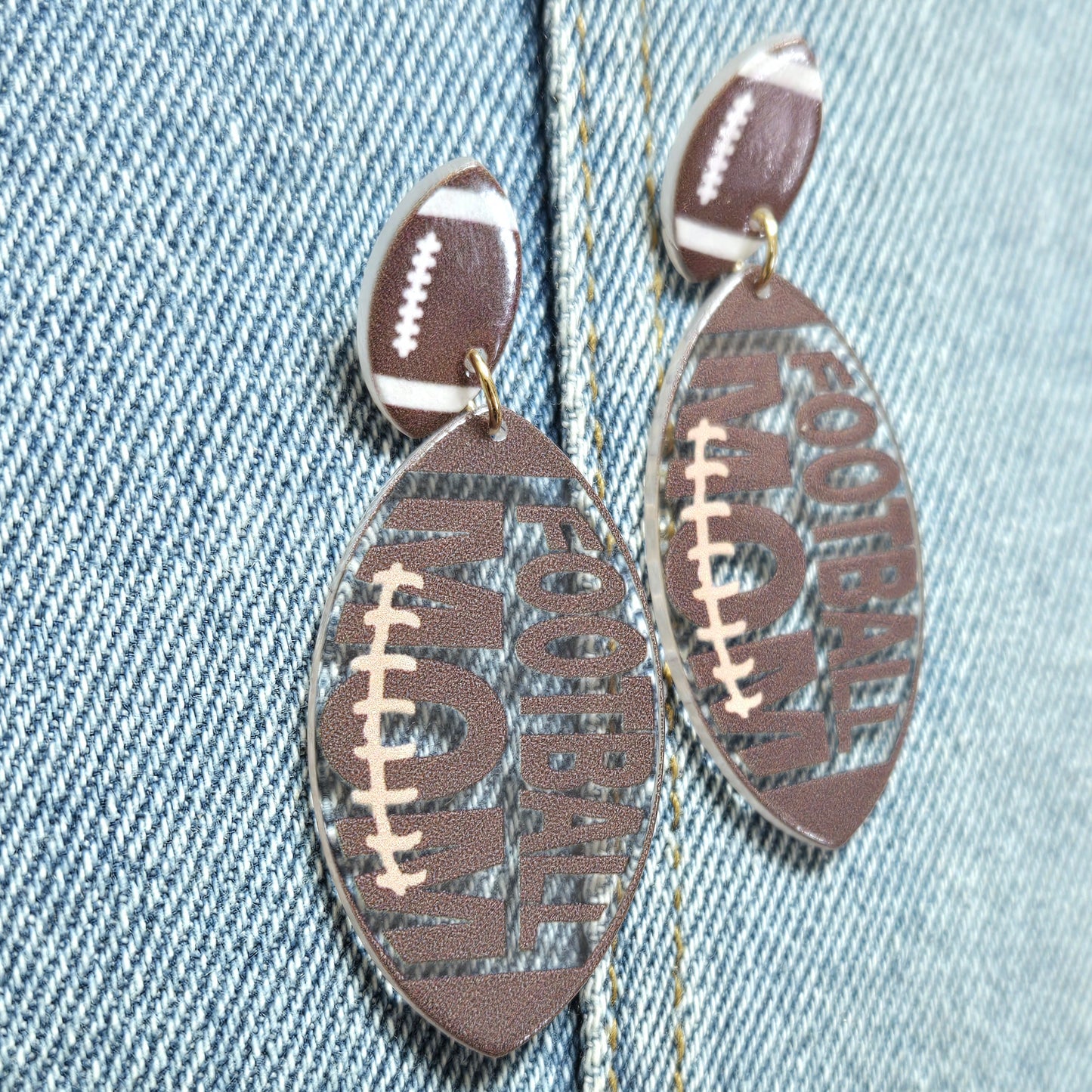 E1078 AE6331 Acrylic Football MOM Design Drop dangle Earrings