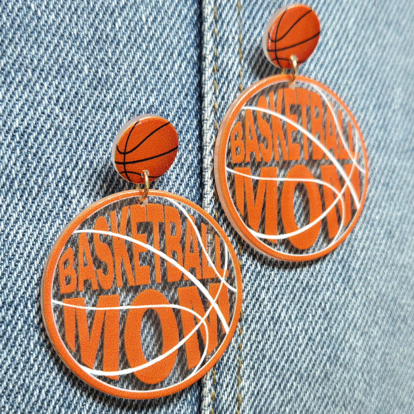 E1079 AE6335 Acrylic Basketball MOM Design Drop dangle Earrings