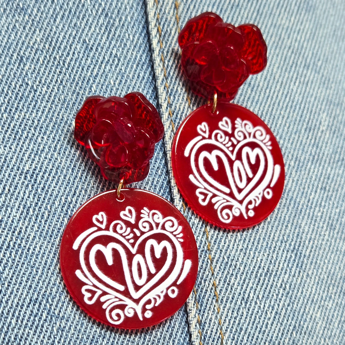 E1101 AE6818 Love MOM Design Drop Dangle Post Earrings