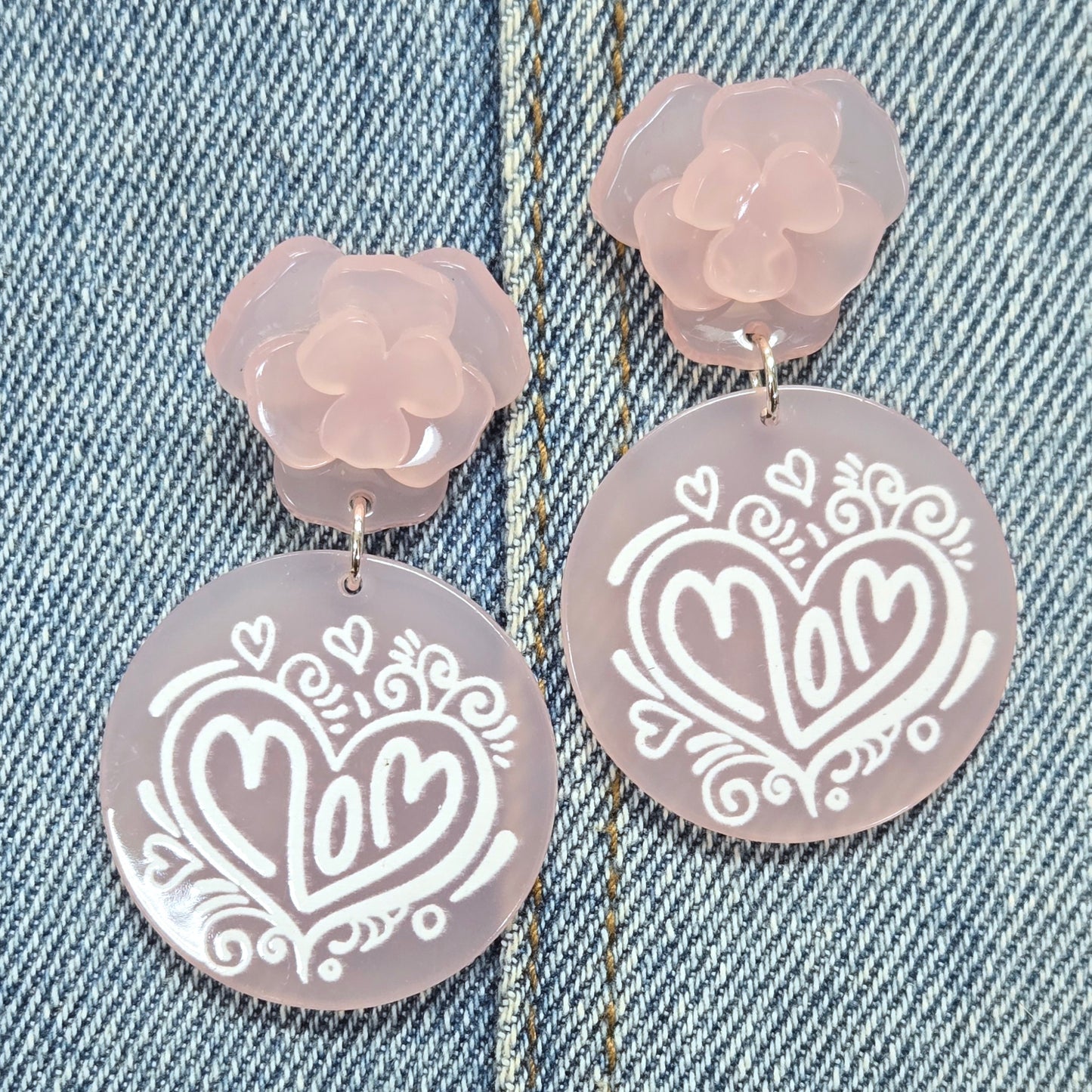E1101 AE6818 Love MOM Design Drop Dangle Post Earrings