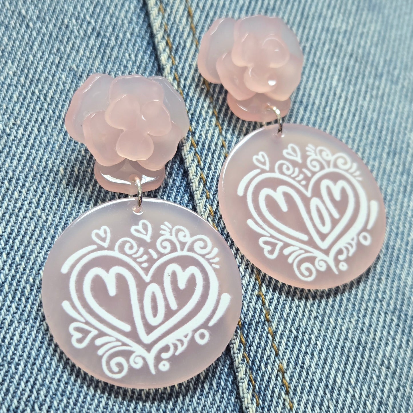 E1101 AE6818 Love MOM Design Drop Dangle Post Earrings