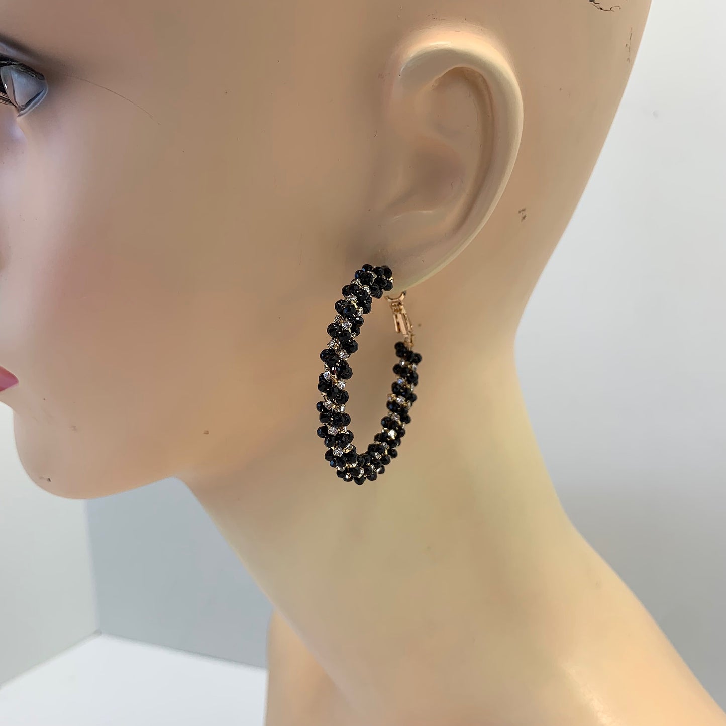 E0926 AE7176 Beads Rhinestones Deco Circle Shape Hoop Earrings