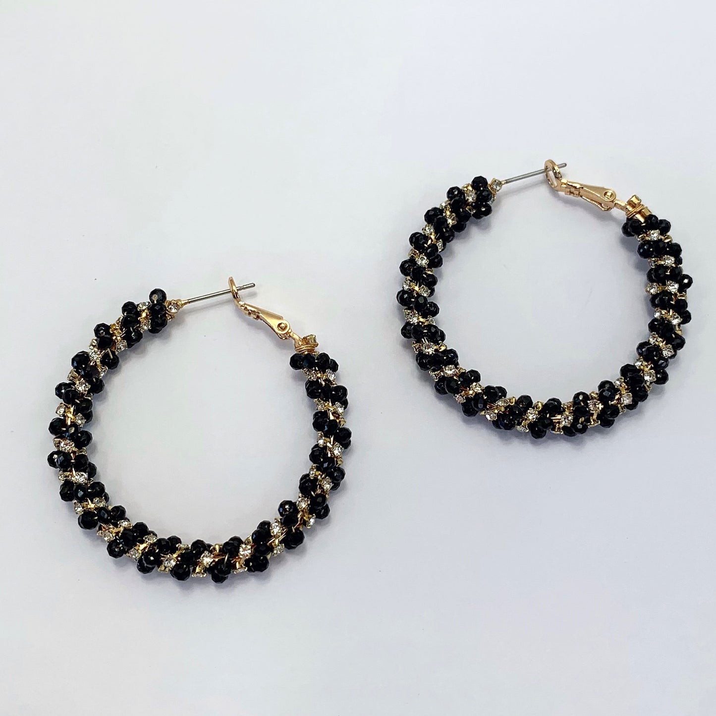 E0926 AE7176 Beads Rhinestones Deco Circle Shape Hoop Earrings
