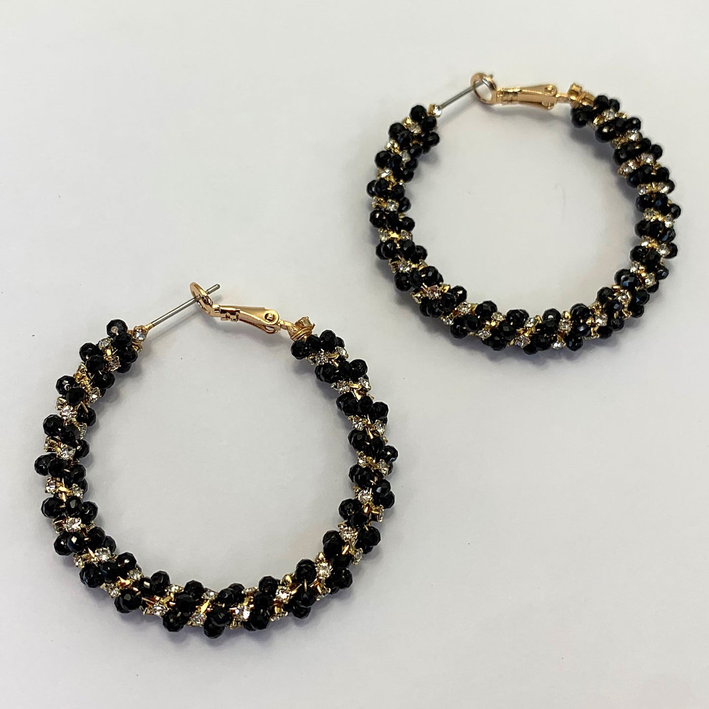 E0926 AE7176 Beads Rhinestones Deco Circle Shape Hoop Earrings