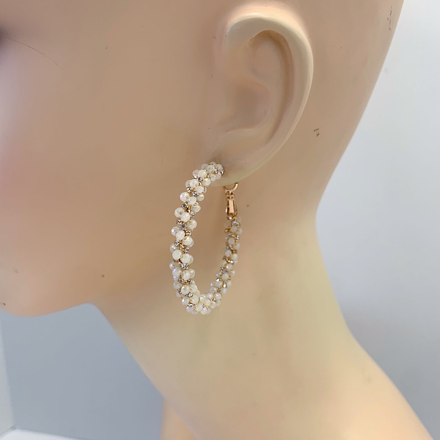 E0926 AE7176 Beads Rhinestones Deco Circle Shape Hoop Earrings