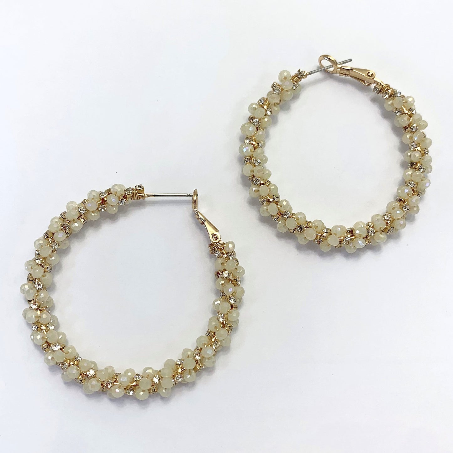 E0926 AE7176 Beads Rhinestones Deco Circle Shape Hoop Earrings