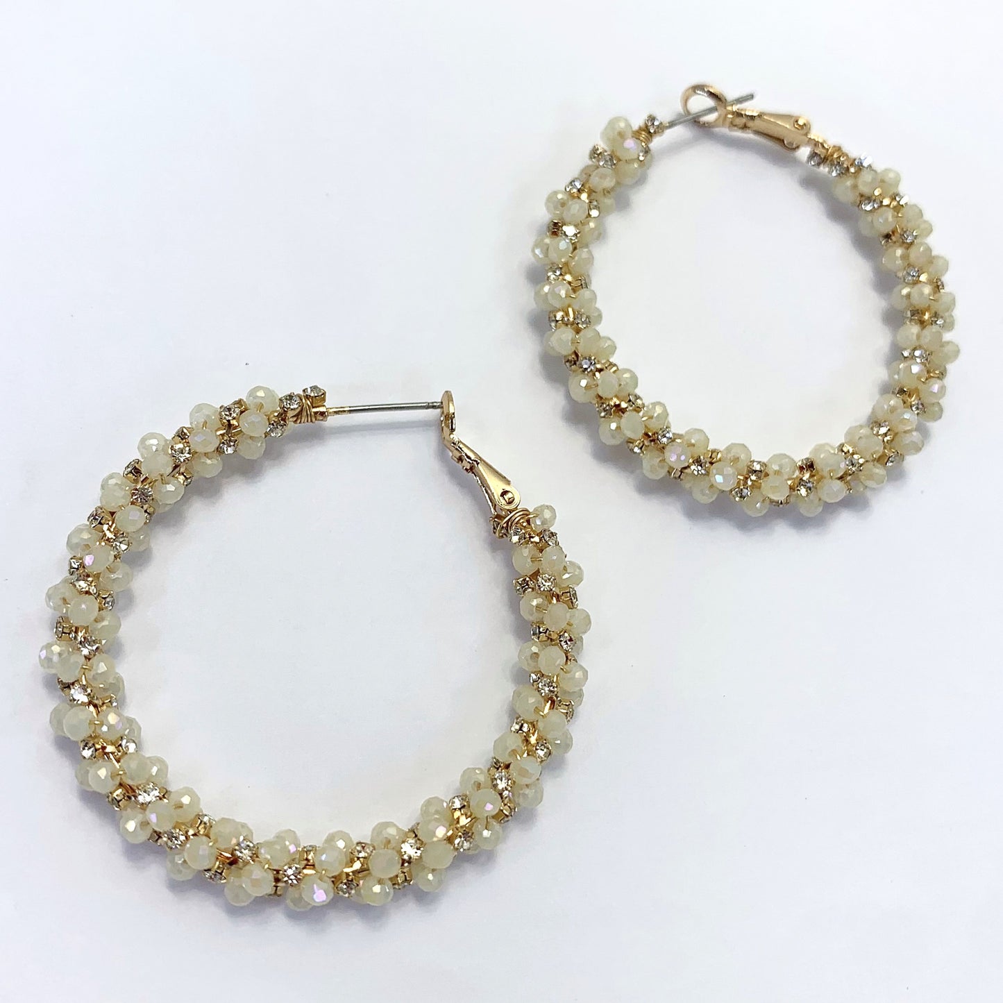 E0926 AE7176 Beads Rhinestones Deco Circle Shape Hoop Earrings
