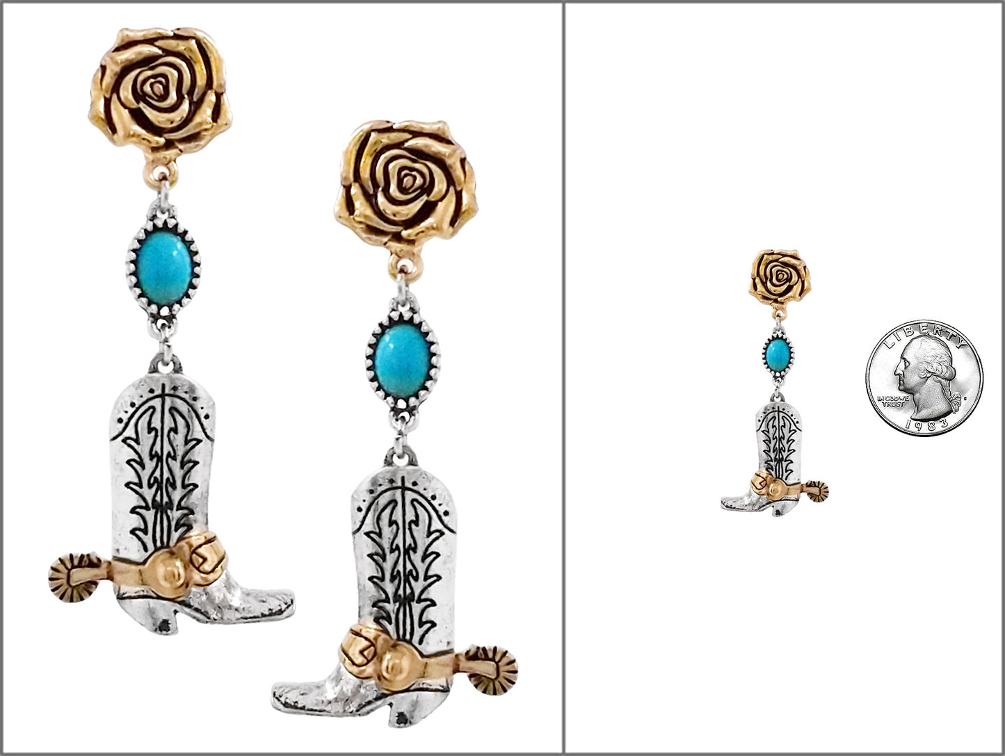 E1197 AE8360 Cowboy Boots Design Drop Dangle Earrings