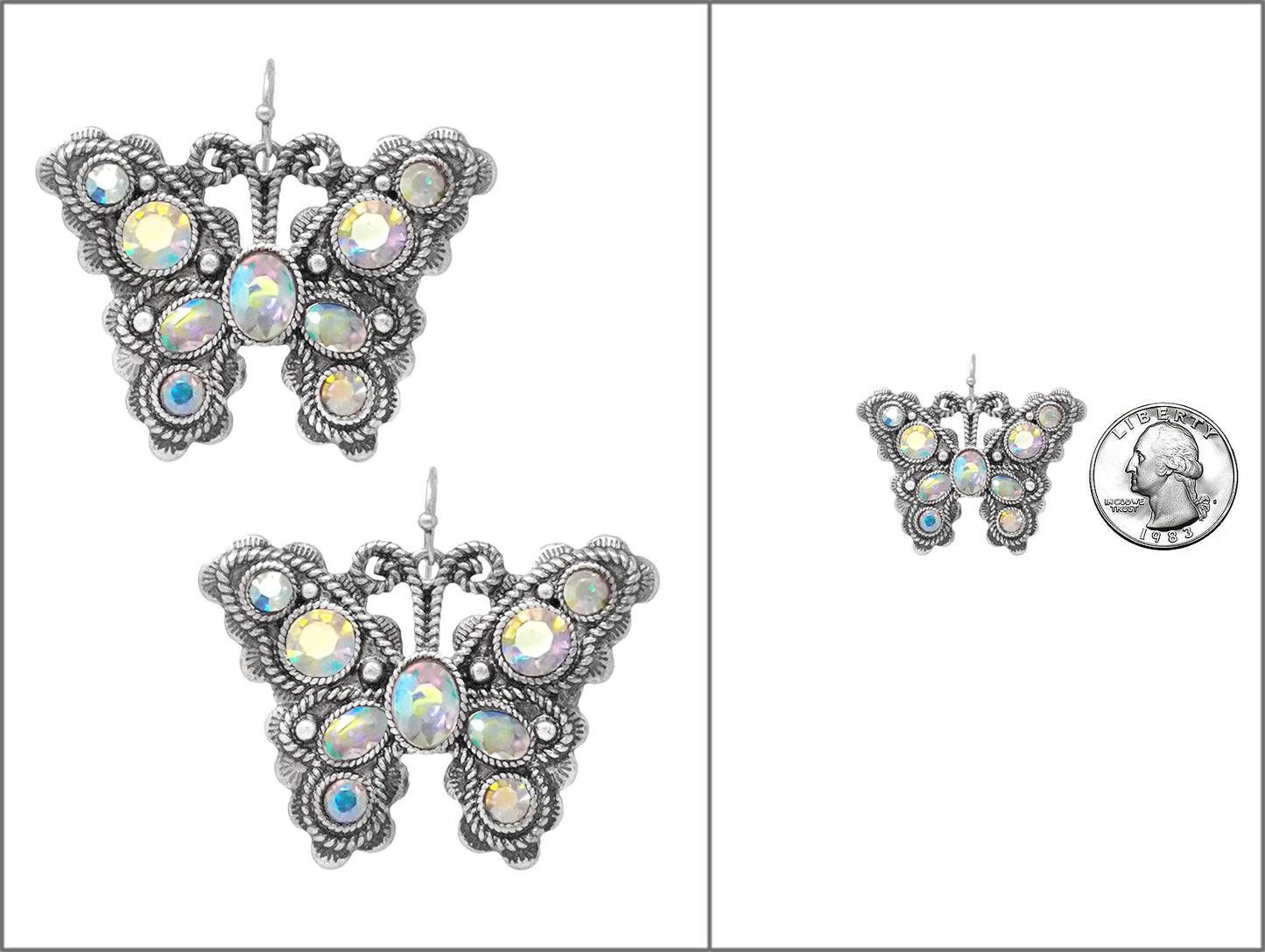 E1195 AE8463 Butterfly Semi-Stone Deco Drop Dangle Earrings