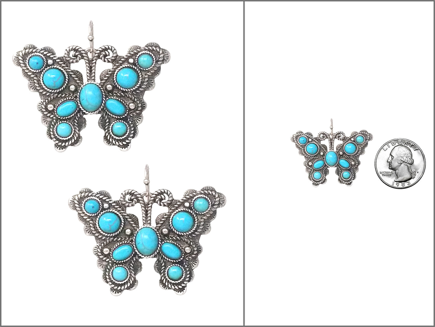 E1195 AE8463 Butterfly Semi-Stone Deco Drop Dangle Earrings