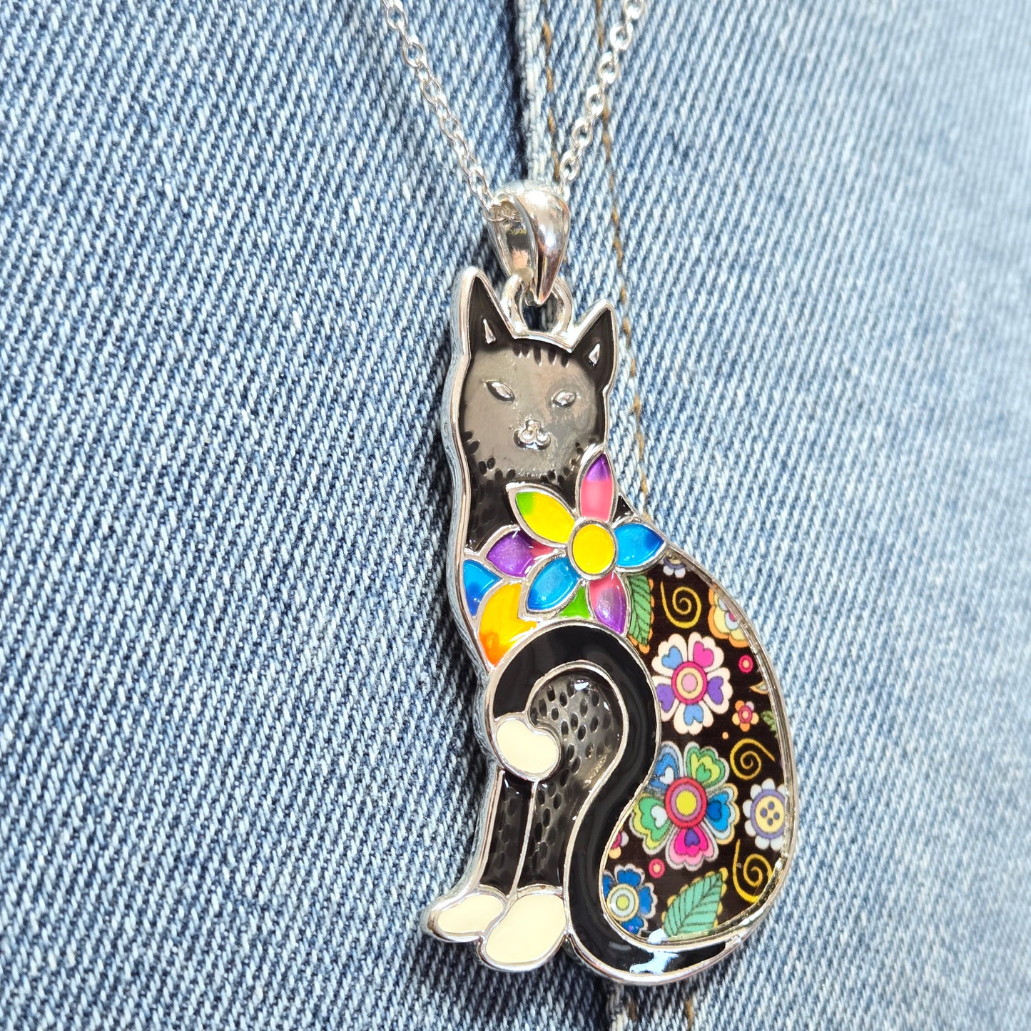 N0441 AN2403 Multi Colored Animal Cat Design Pendant Necklace