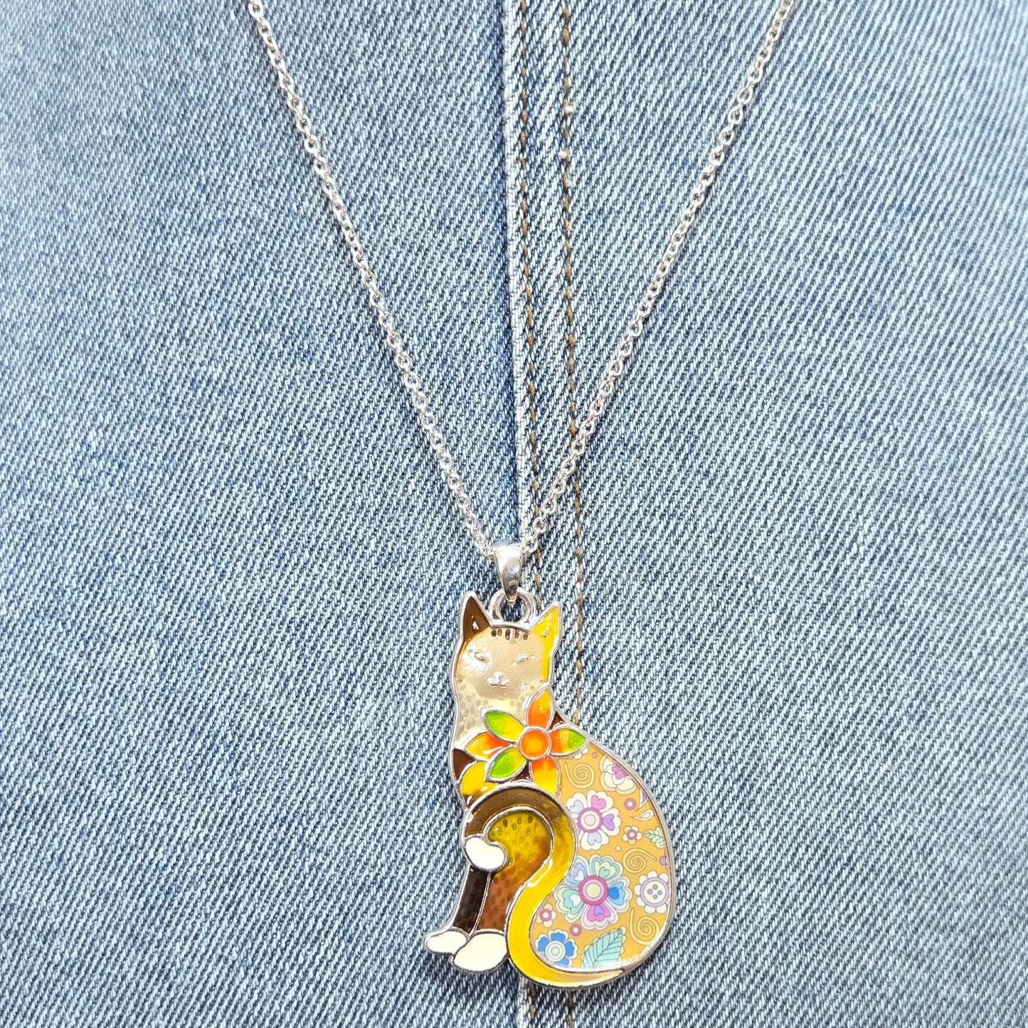 N0441 AN2403 Multi Colored Animal Cat Design Pendant Necklace