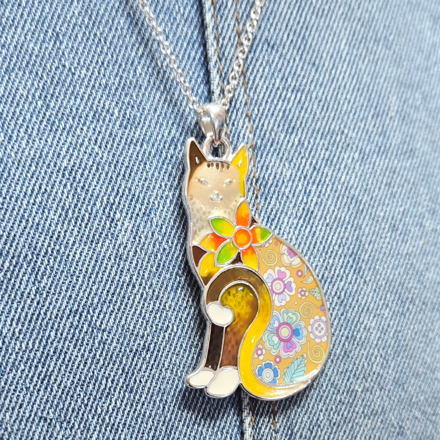 N0441 AN2403 Multi Colored Animal Cat Design Pendant Necklace