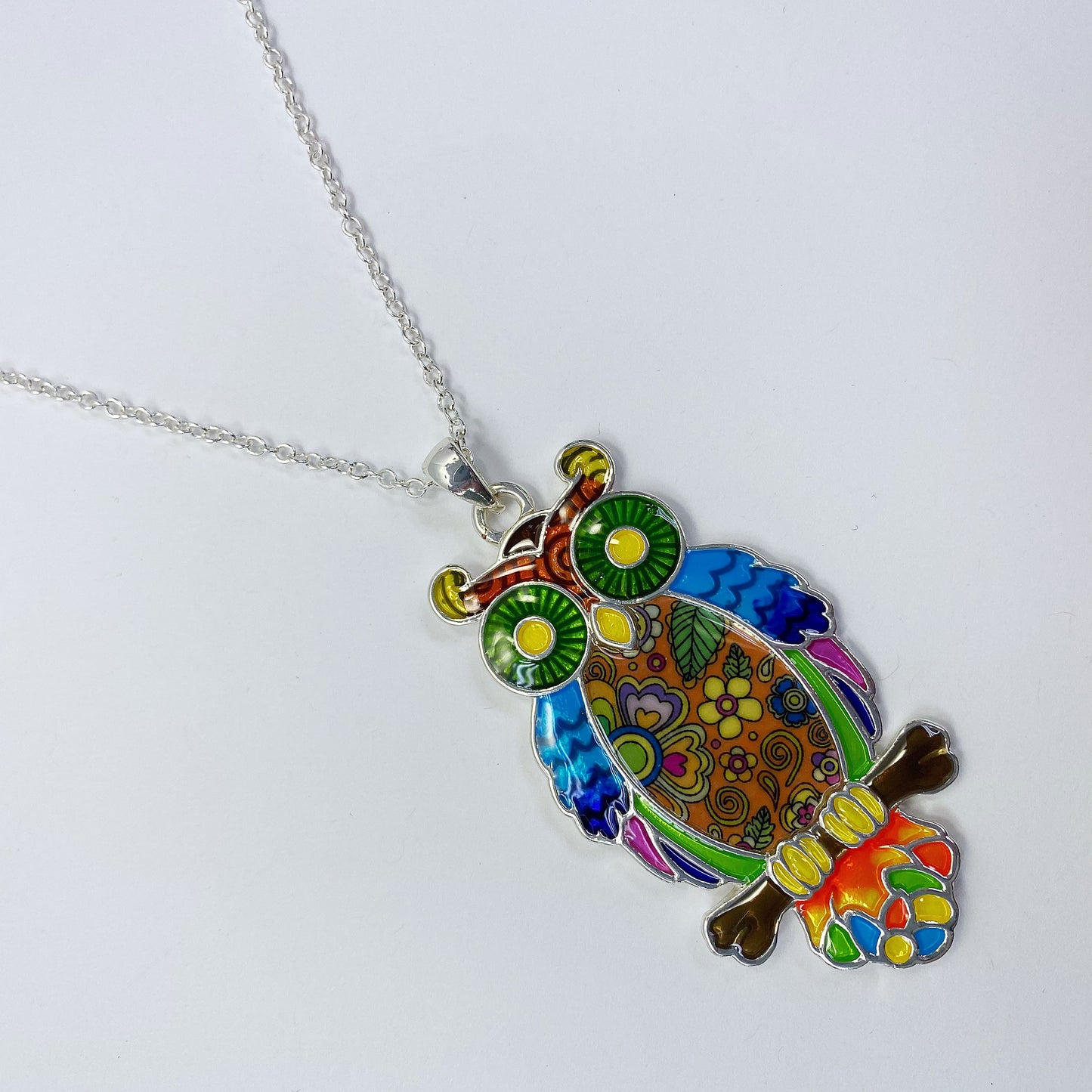 N0338 AN2406 Multi Colored Animal Bird Owl Design Pendant Necklace