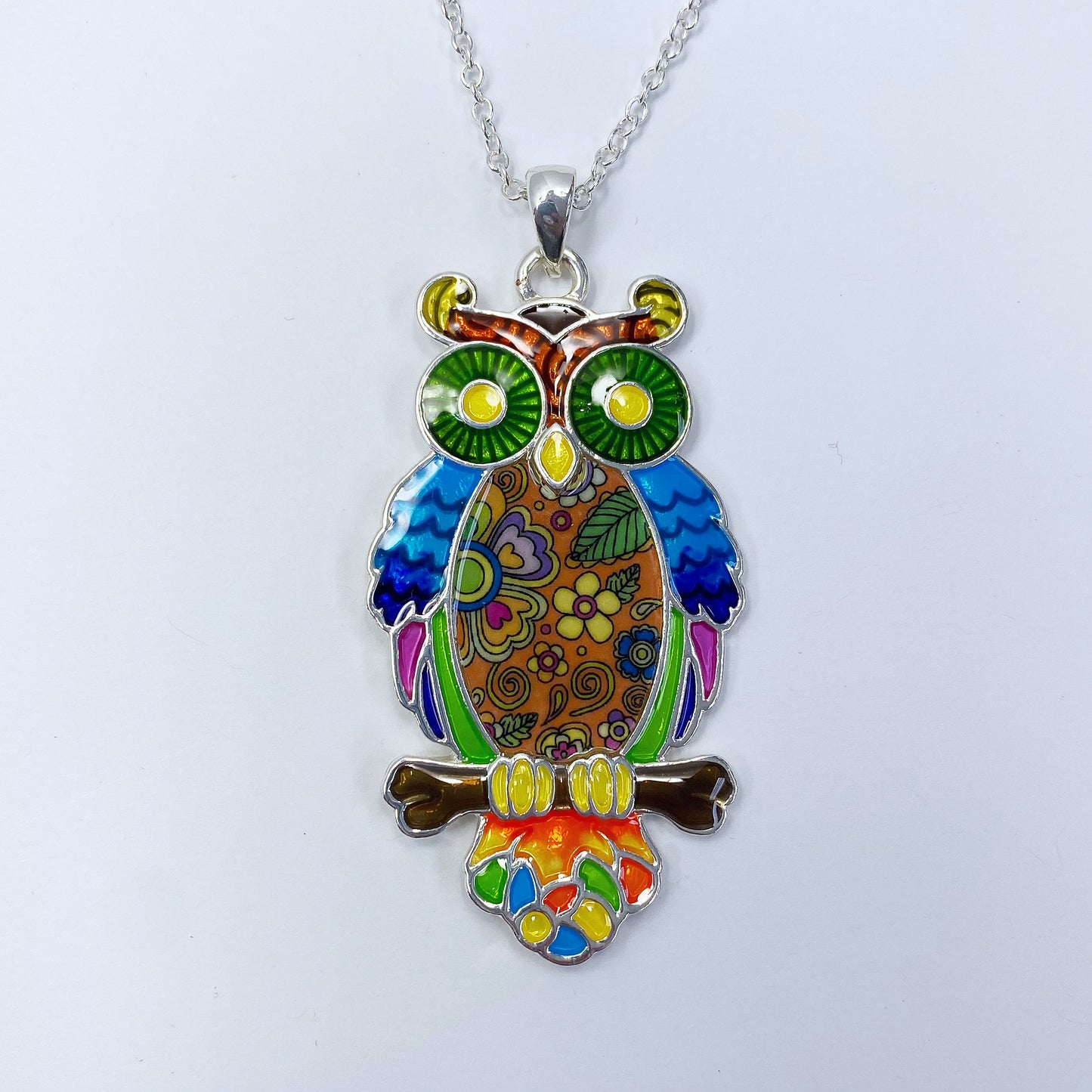 N0338 AN2406 Multi Colored Animal Bird Owl Design Pendant Necklace