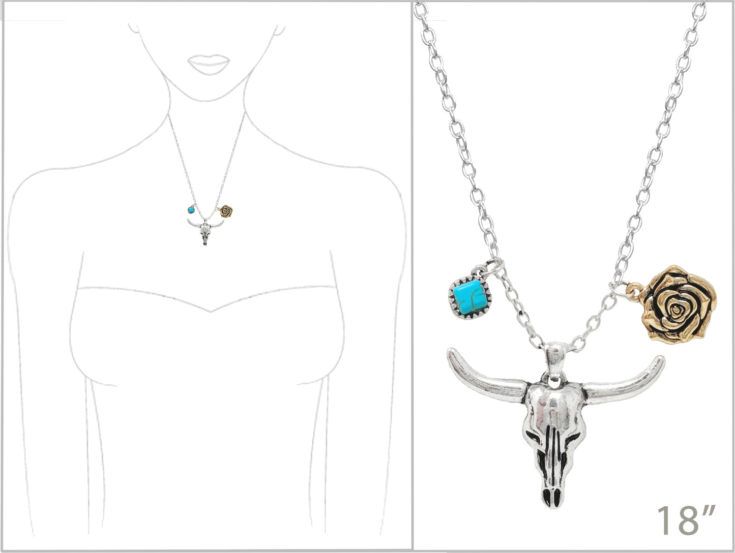 N0540 | Semi-Stone Deco Skull Pendant Necklace |AN4530