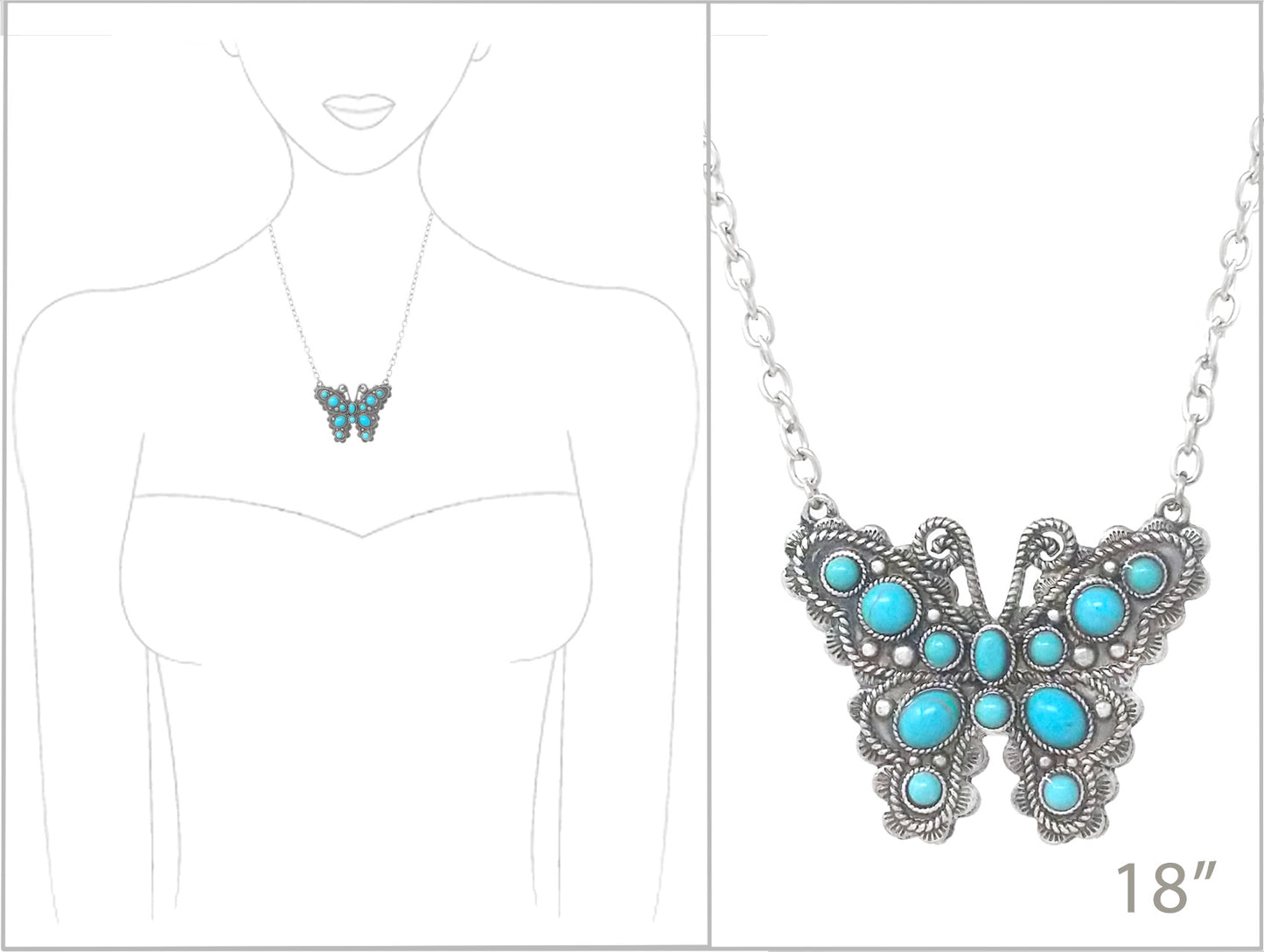 N0535 AN4636 Semi-Stone Deco Butterfly Pendant Necklace