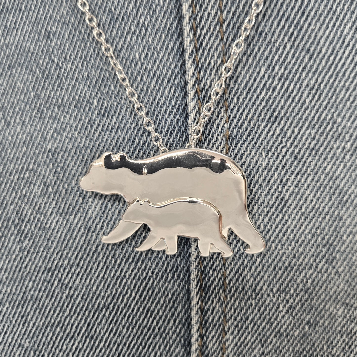 N0413 AS6474 Mama & Baby Bear Design Pendant Necklace