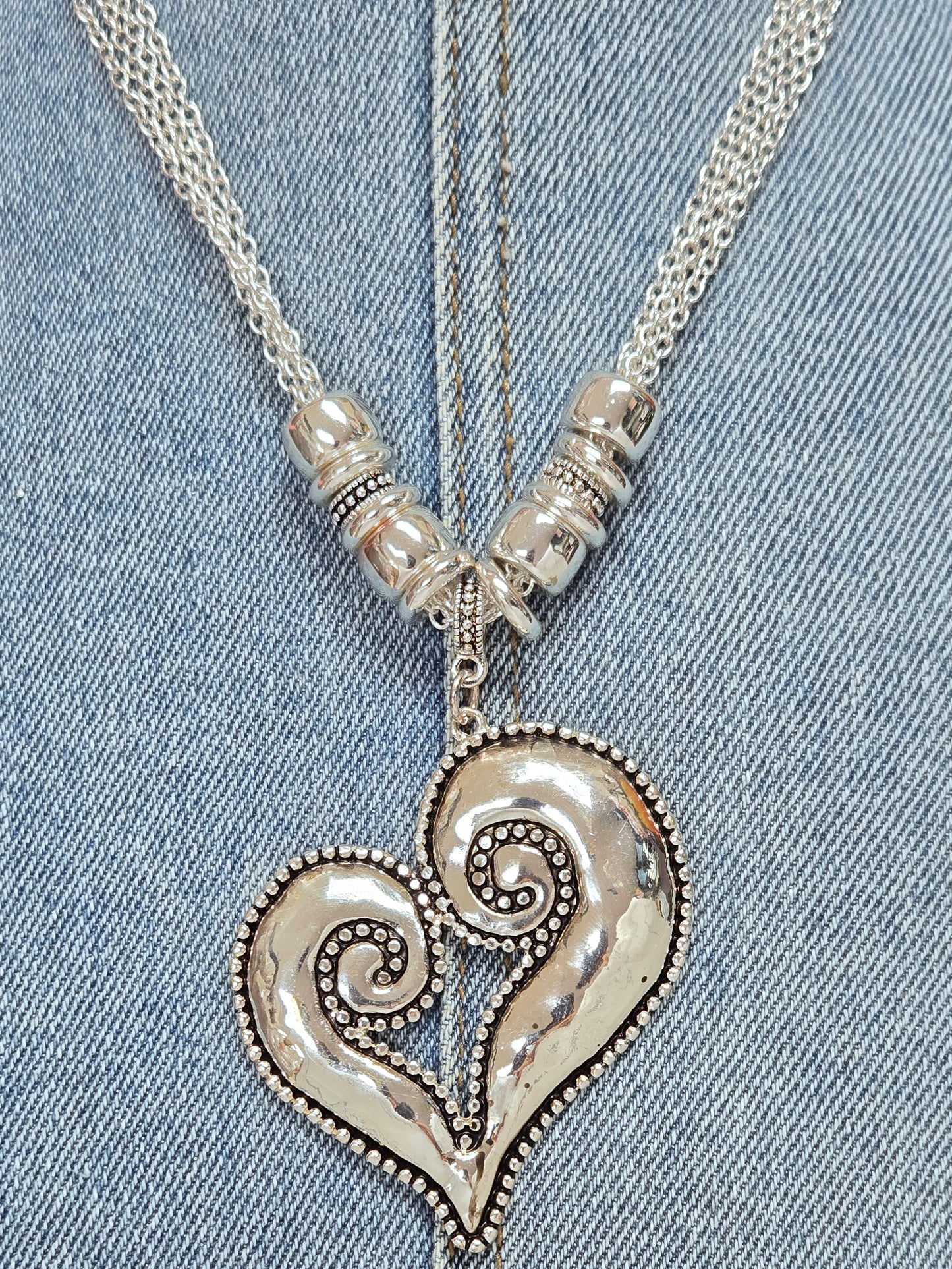 N0478 AS6657 Heart Love Shape Pendant Multi Chain Necklace
