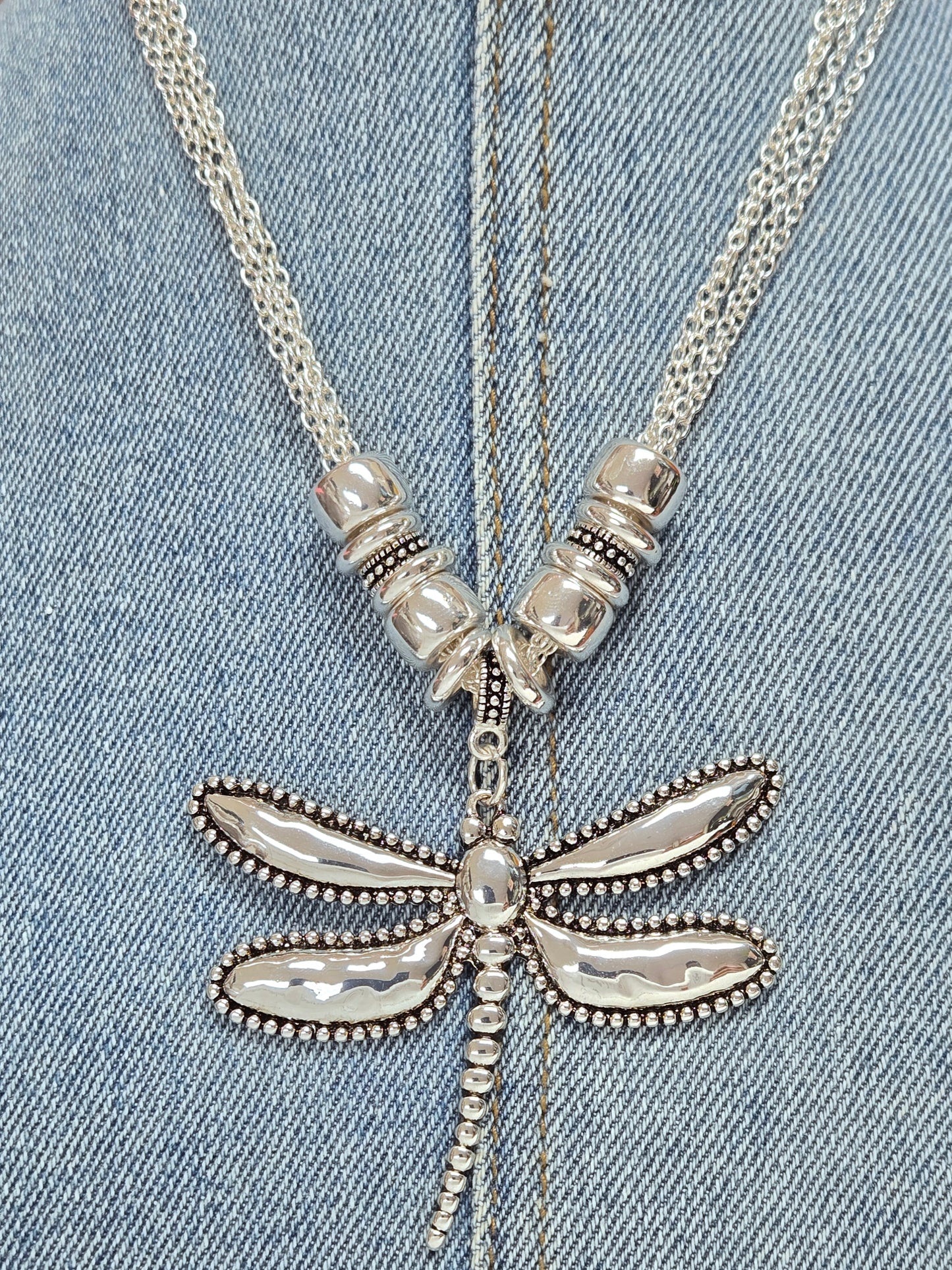 N0465 AS6730 Dragonfly Shape Pendant Multi Chain Necklace