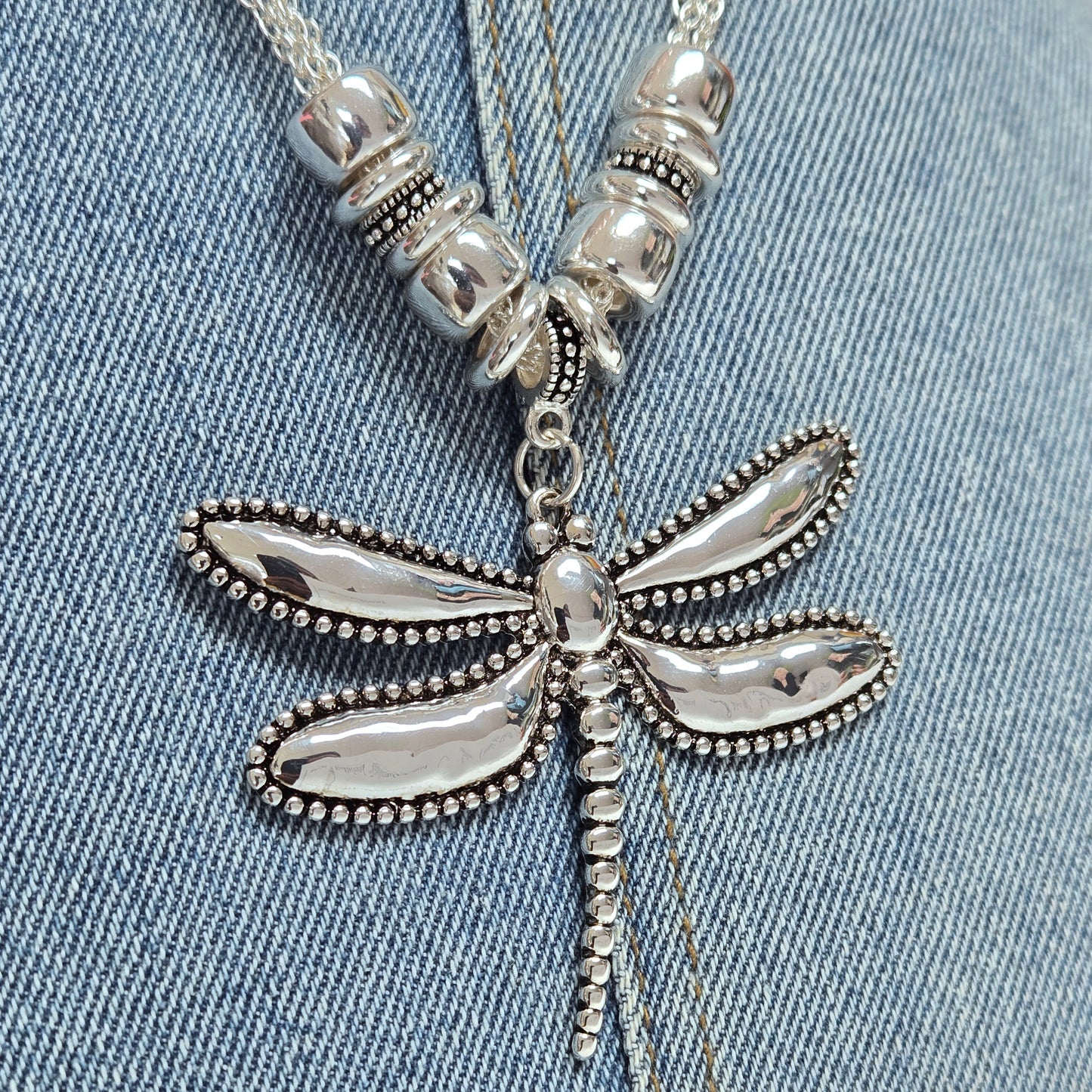 N0465 AS6730 Dragonfly Shape Pendant Multi Chain Necklace
