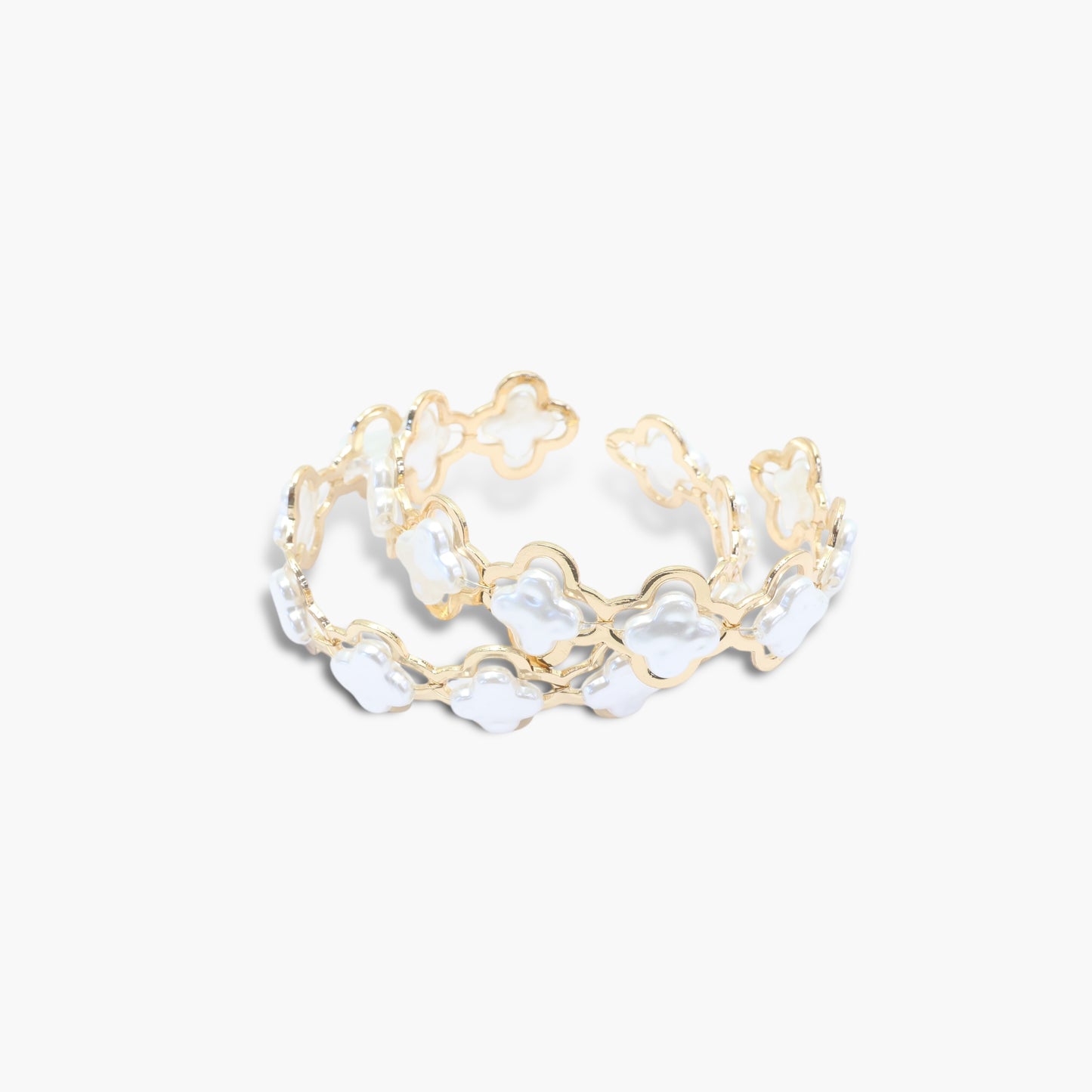 B0055 25B1230 Pearl Deco Clover Design Open Cuff Bracelets