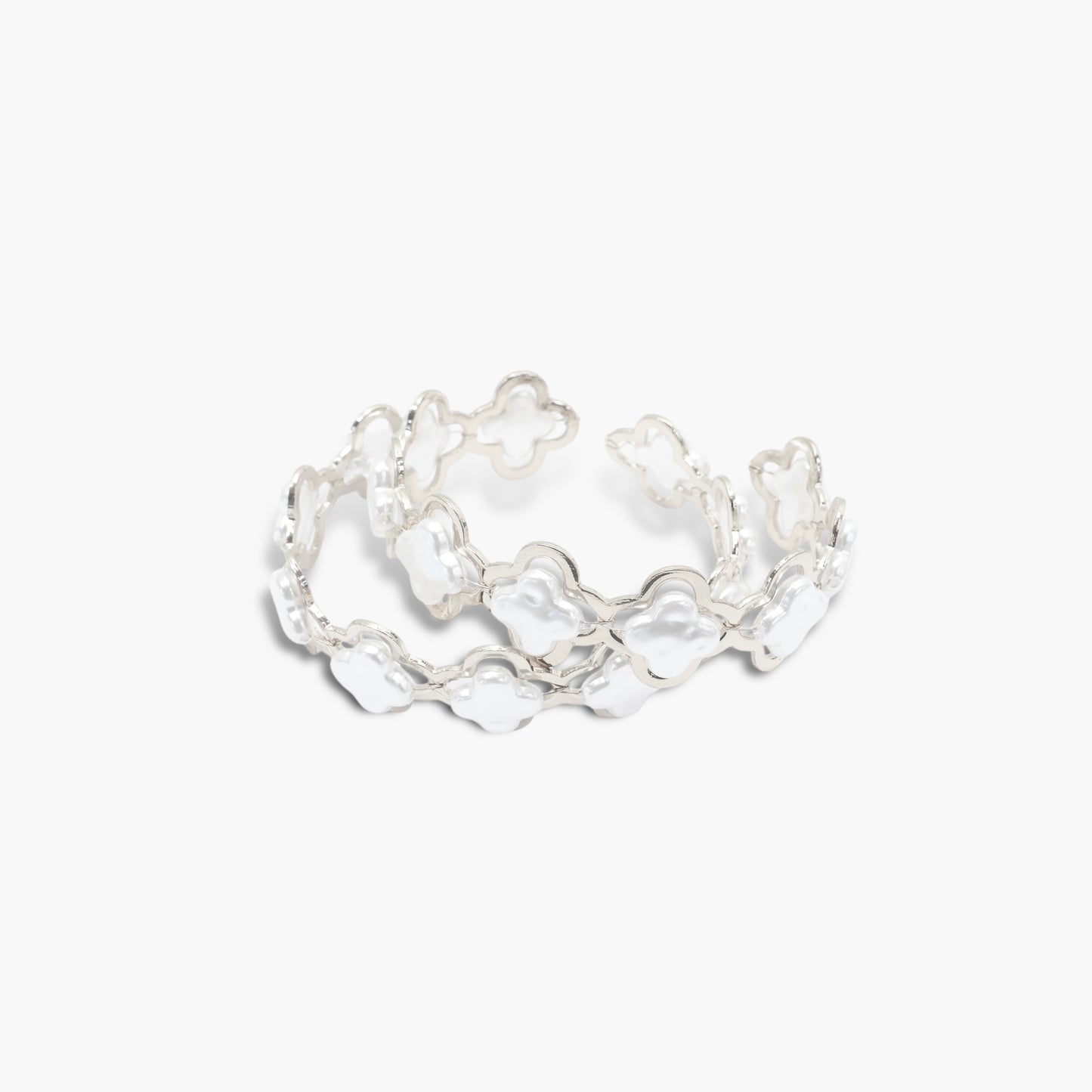 B0055 25B1230 Pearl Deco Clover Design Open Cuff Bracelets