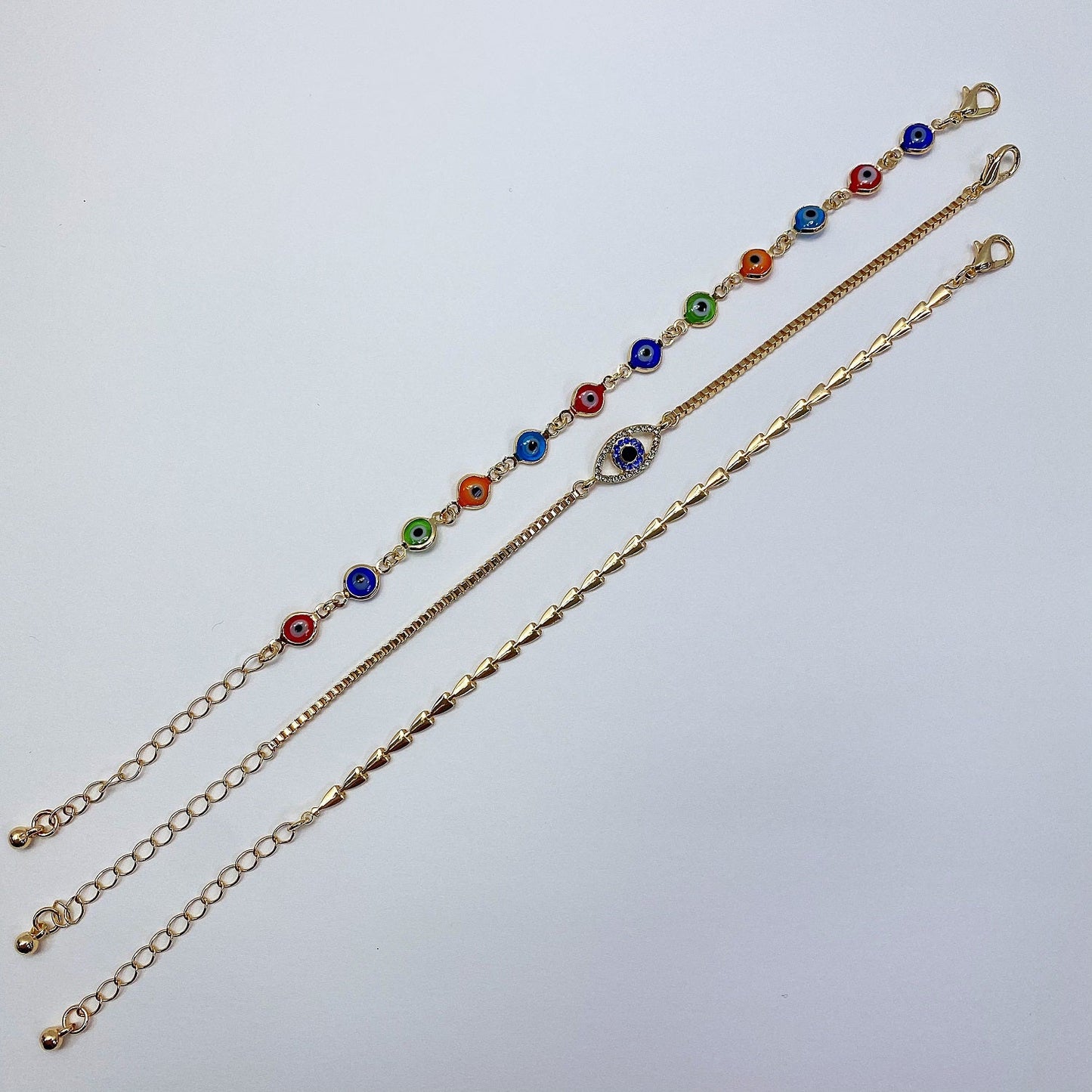B0177 JCB2063 Rhinestones Deco Evil Eye Design Charms Chain Bracelet