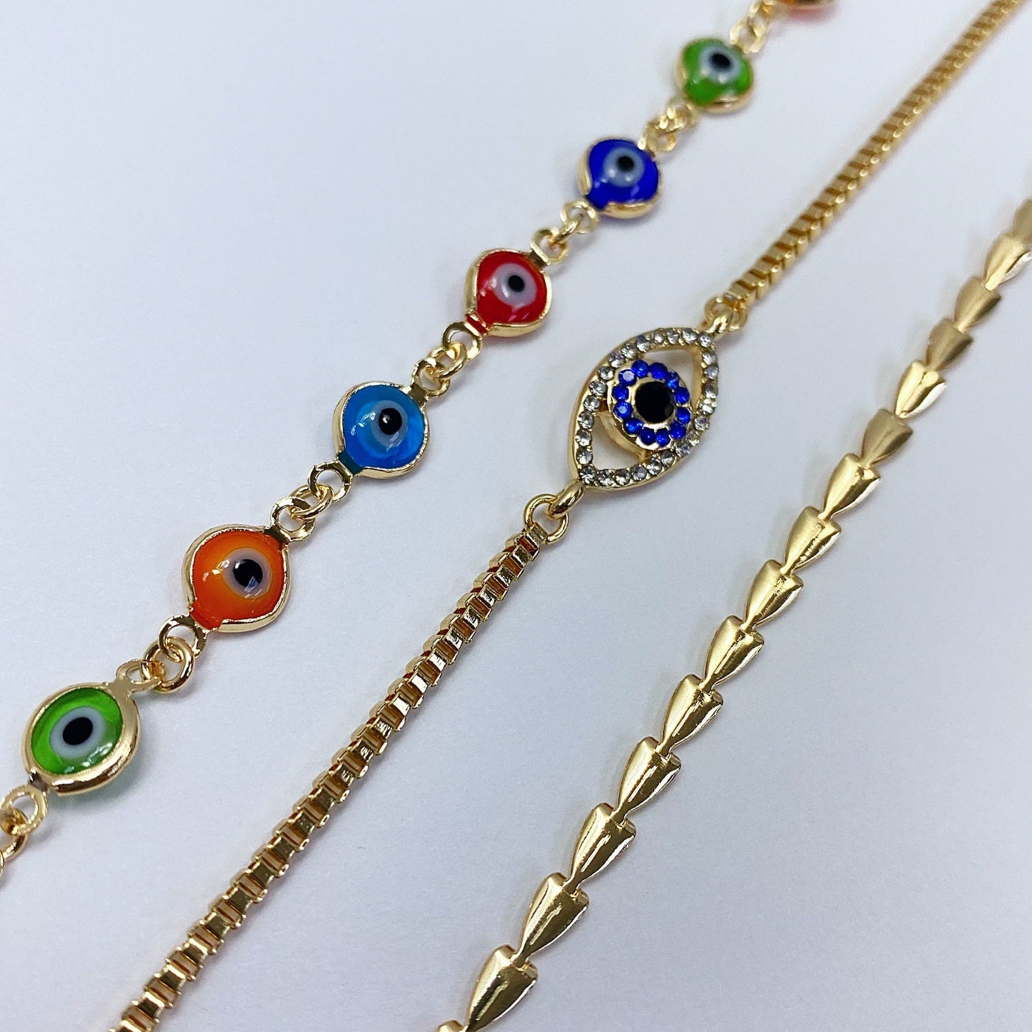 B0177 JCB2063 Rhinestones Deco Evil Eye Design Charms Chain Bracelet