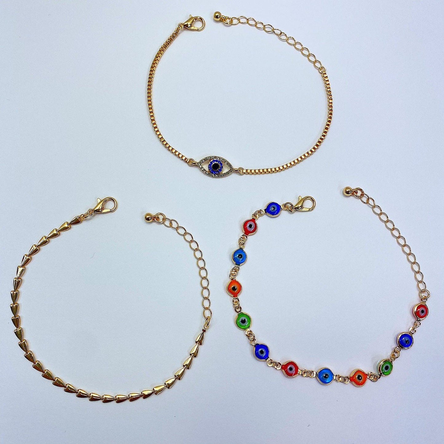 B0177 JCB2063 Rhinestones Deco Evil Eye Design Charms Chain Bracelet