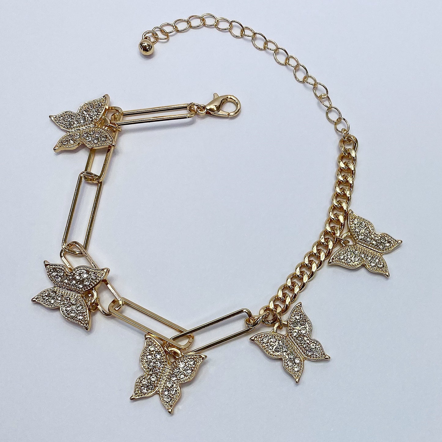 B0157 KB5008 Rhinestones Decorated Animal Butterfly Shape Charms Dangle Chain Link Bracelet