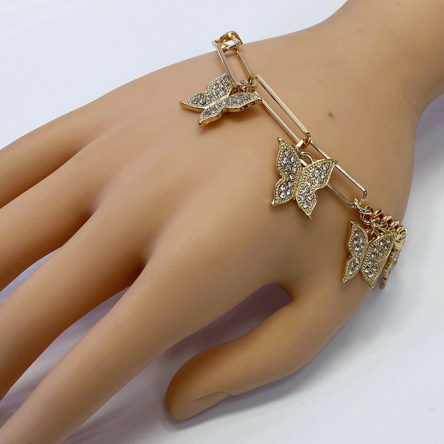 B0157 KB5008 Rhinestones Decorated Animal Butterfly Shape Charms Dangle Chain Link Bracelet